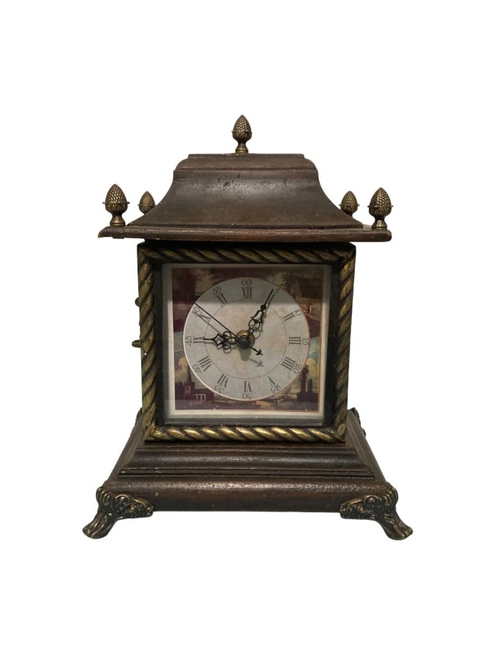 Ornate Wood And Brass Accents Shelf Or Mantel Clock With Interior Key Holder